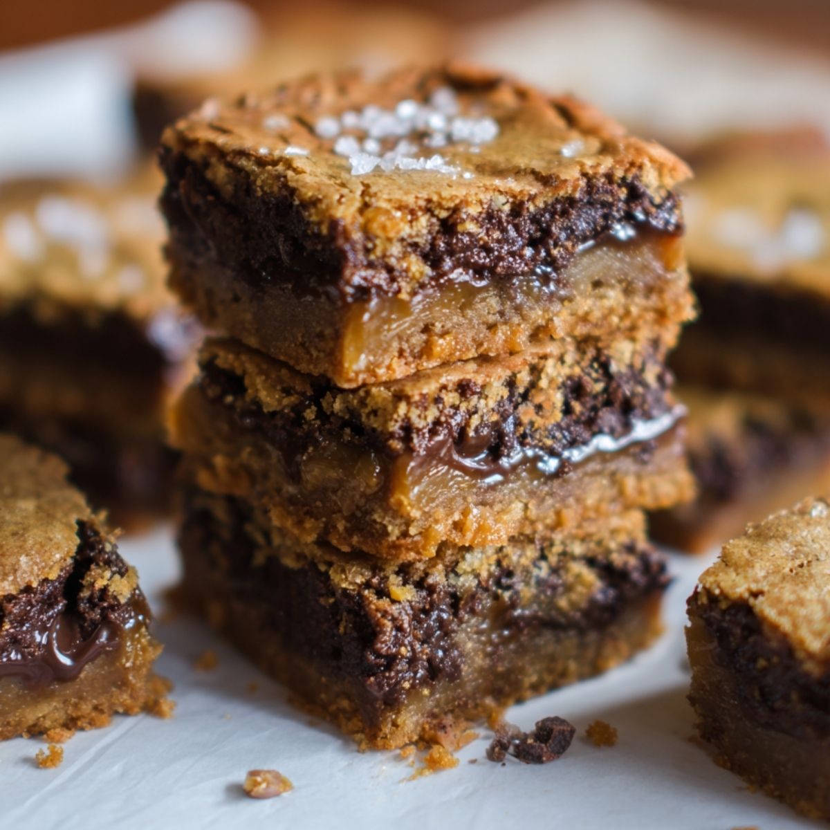 Triple-Layer Salted Caramel Dark Chocolate Blondies: Fudgy & Indulgent